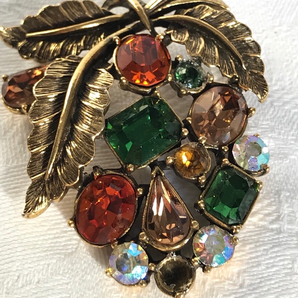 Vintage Leaf Brooch Green/Brown - Picture 6 of 9